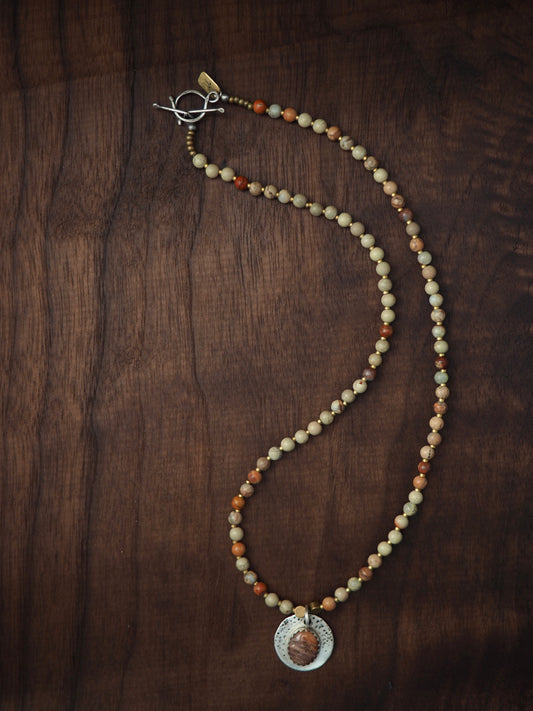 Study Girl w/ Silver Leaf Jasper Necklace