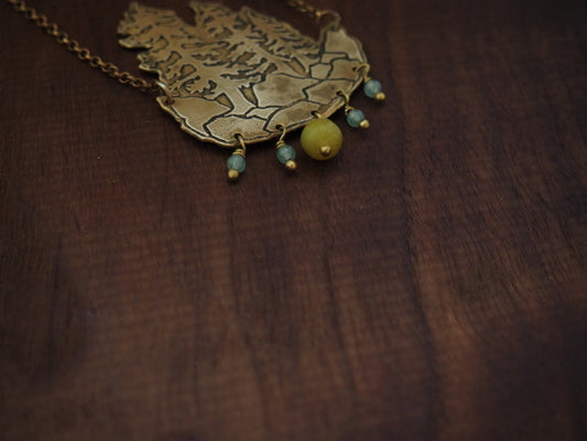 Gemstone Craggy Roots Brass Necklace