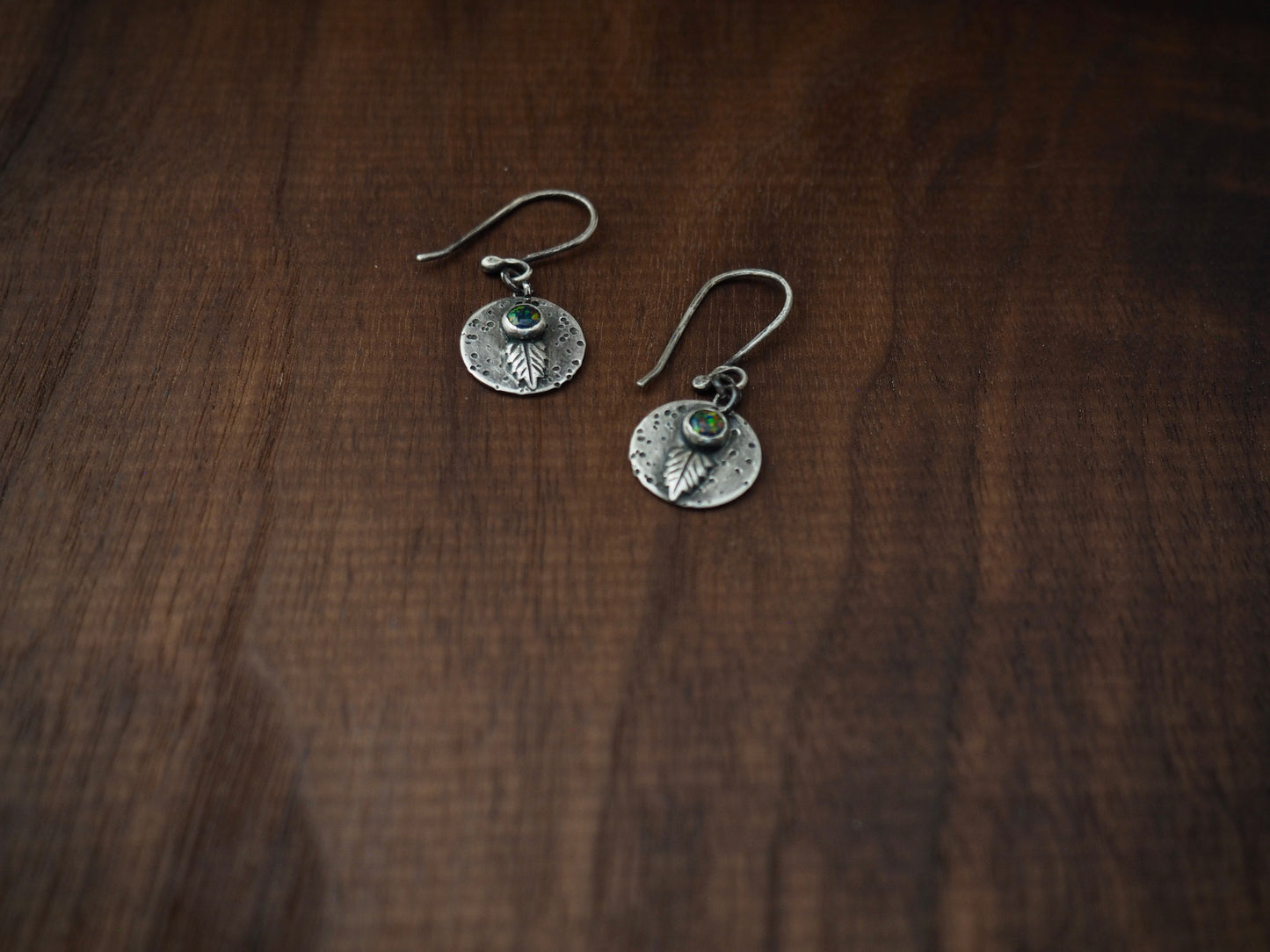 Leaf + Black Opal Dangle Earrings
