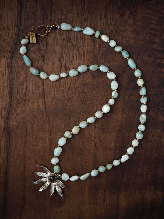 Iolite + Aventurine Silver Wildflower Sturdy Girl Necklace