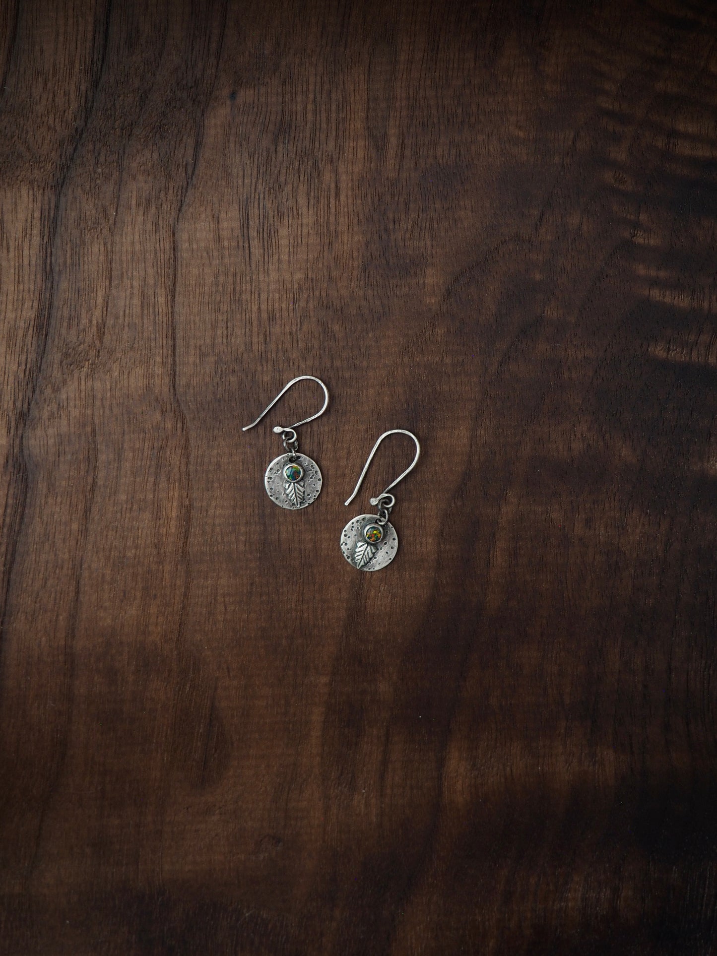 Leaf + Black Opal Dangle Earrings