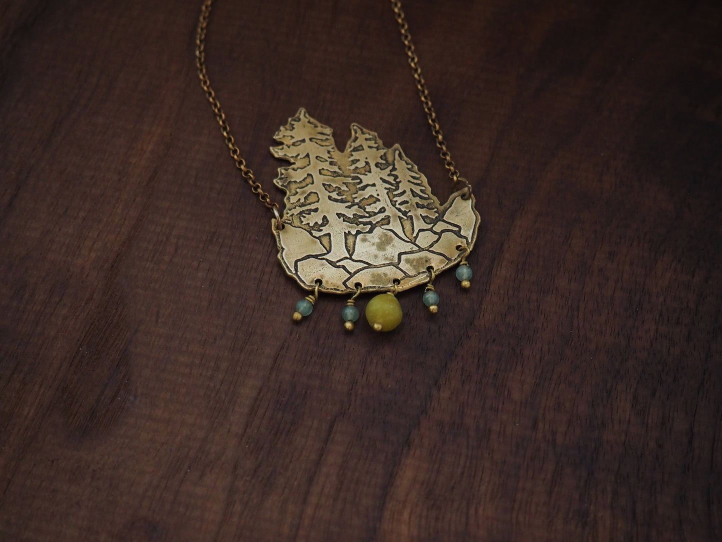 Gemstone Craggy Roots Brass Necklace