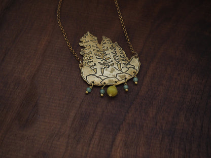 Gemstone Craggy Roots Brass Necklace