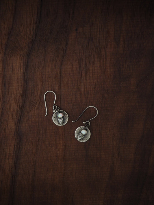 Leaf + White Opal Dangle Earrings