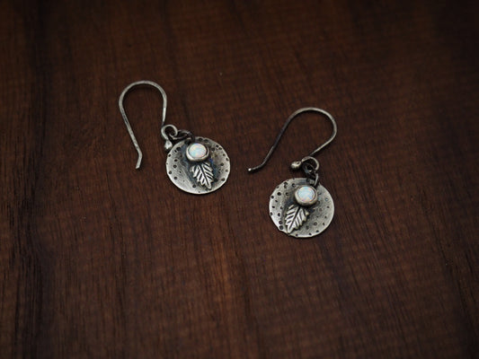 Leaf + White Opal Dangle Earrings