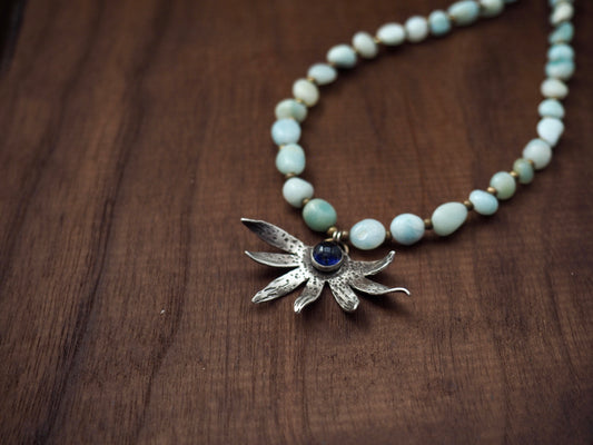 Iolite + Aventurine Silver Wildflower Sturdy Girl Necklace