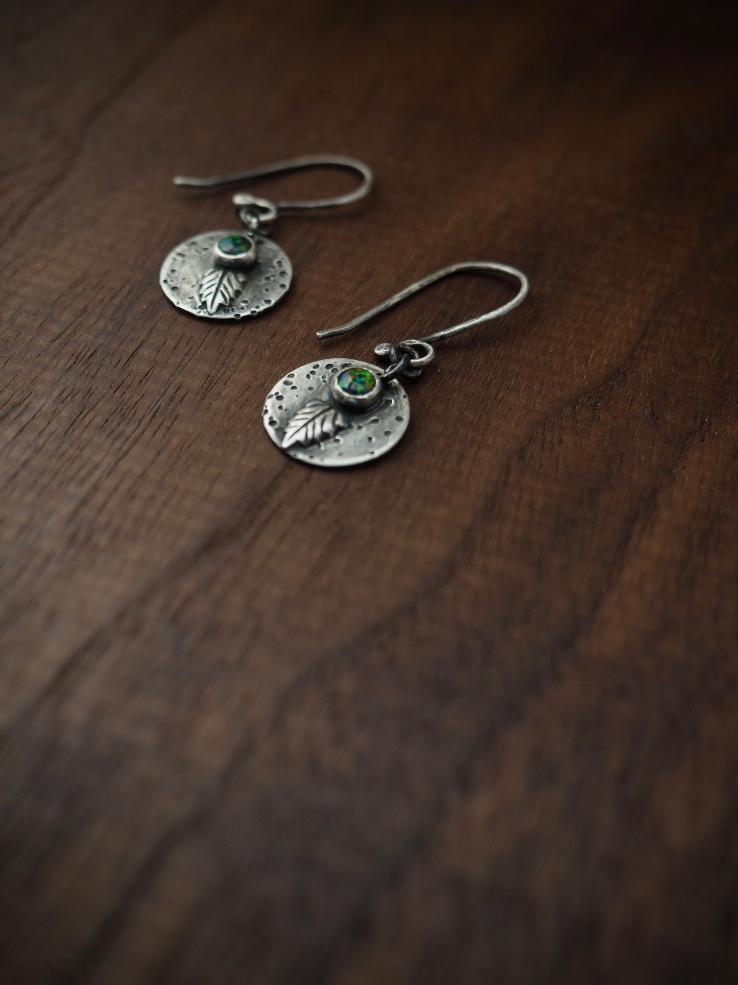 Leaf + Black Opal Dangle Earrings