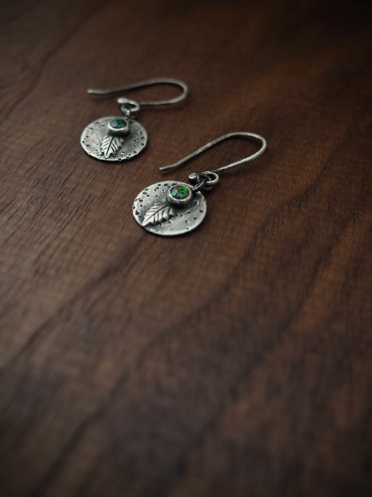 Leaf + Black Opal Dangle Earrings