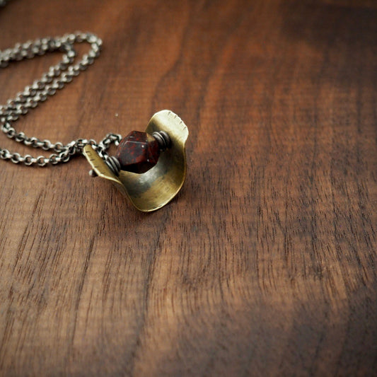 Valley Spinner Necklace #3 (Red Jasper + Brass )